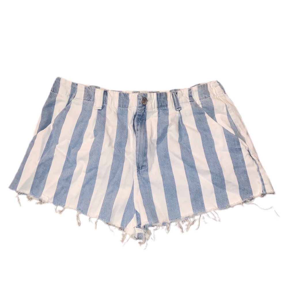 Blue and White Striped Jean Shorts